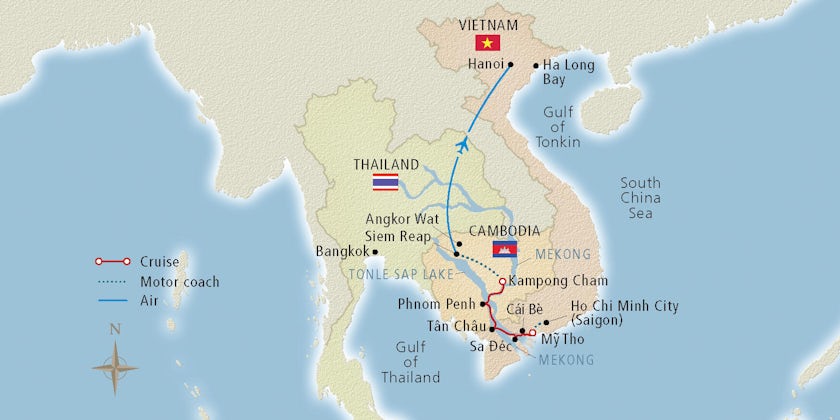 Travel map for a Mekong River cruise. (Image: Viking River Cruises)