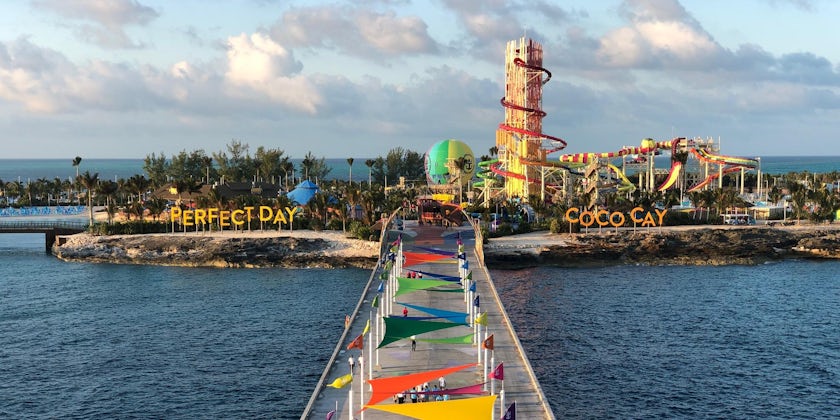 View of CocoCay at sunset from Royal Caribbean ship