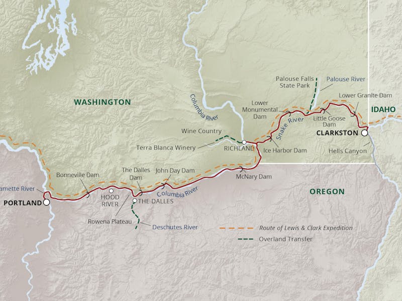 Columbia River Map Washington Columbia River Cruise Map