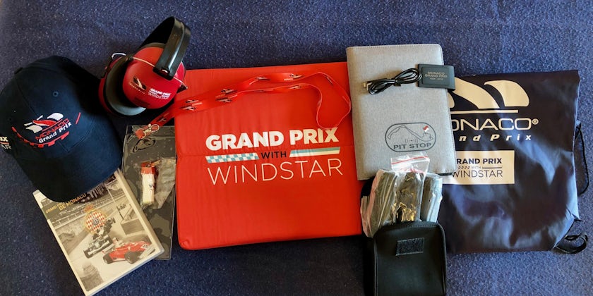 Contents of the Windstar Grand Prix Cruise swag bag  (Photo: Chris Gray Faust/Cruise Critic)