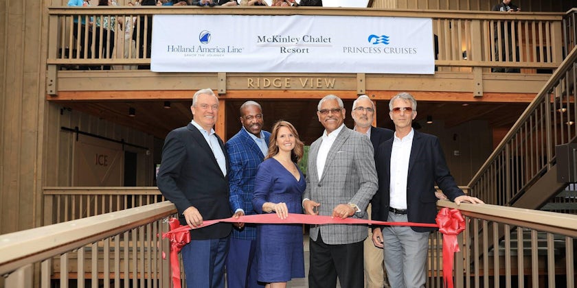 Ribbon cutting ceremony for the new three-story Ridge View expansion at the popular McKinley Chalet Resort (Photo: Holland America)