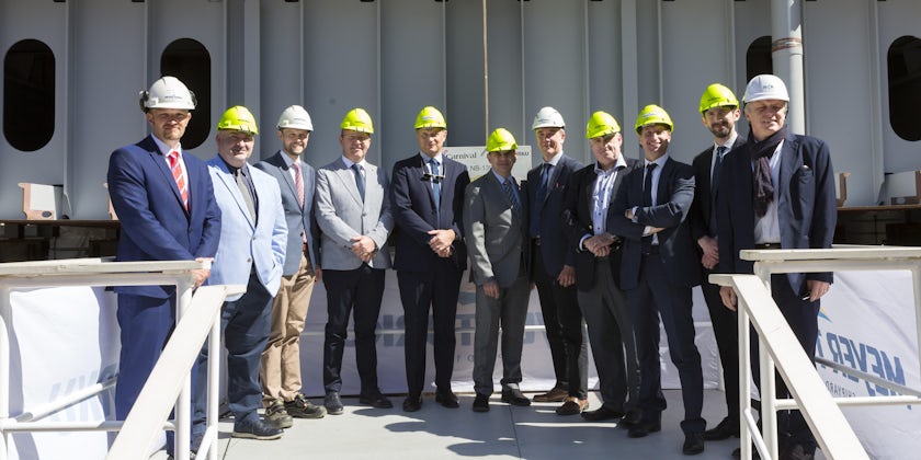 Carnival Cruise Line and Meyer Werft officers at the keel laying for Carnival Mardi Gras (Photo: Carnival Cruise Line)