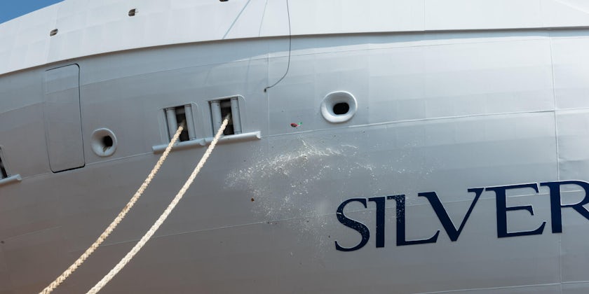 Bottle smashing against the hull of Silver Moon at its launch ceremony (Photo: Fincantieri)