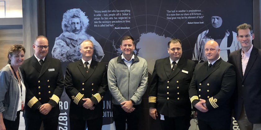 CEO Daniel Skjeldam center with captain, officers and Vancouver port officials (Photo: Brittany Chrusciel/Cruise Critic)