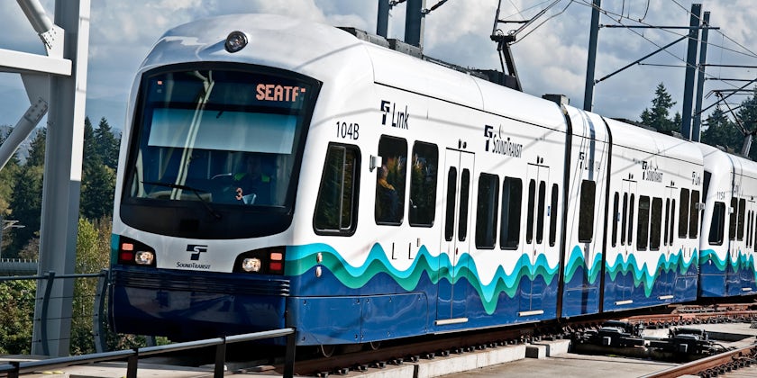 Exterior shot of the Link Light Rail train in Seattle