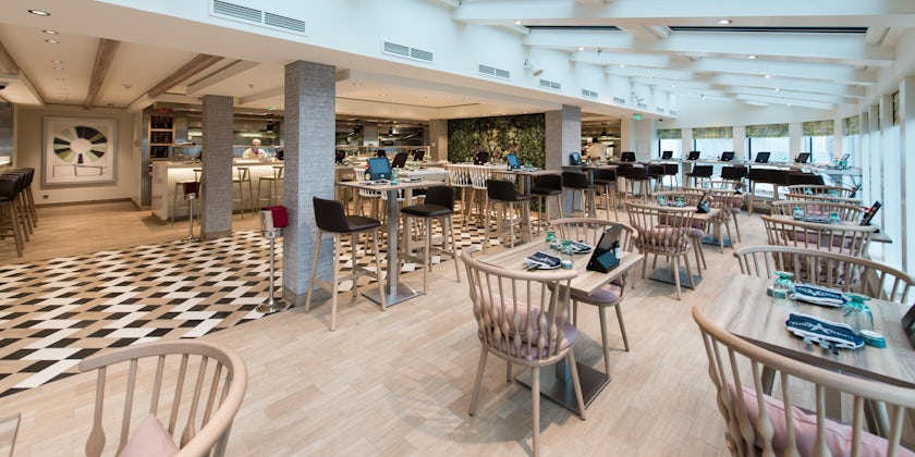 Interior shot of Food Republic during the day, without passengers, on Norwegian Encore