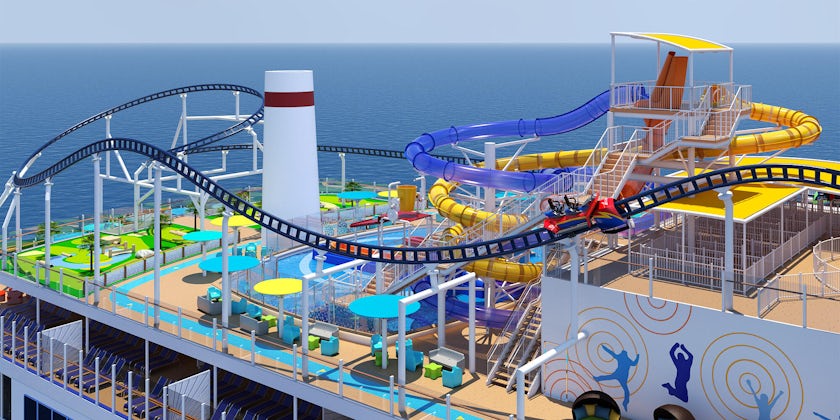 Carnival Mardi Gras will feature Bolt, a coaster ride suspended over the top deck of Carnival Mardi Gras (Image: Carnival Cruise Line)