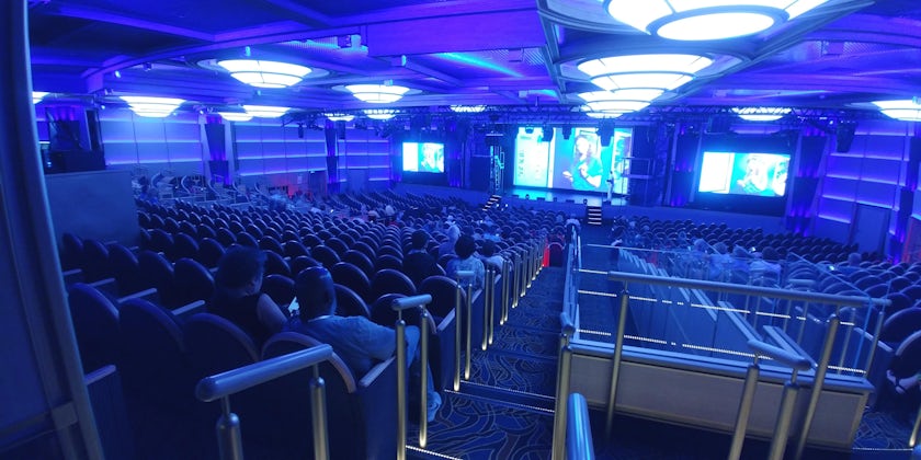 Wide-angle shot of the Theater on Sky Princess during a performance