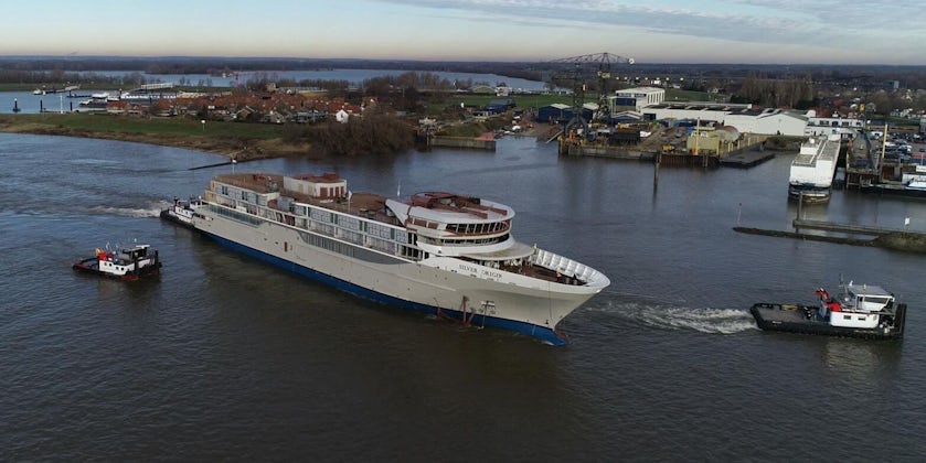 The float out of Silver Origin at the De Hoop shipyard in Lobith, the Netherlands (Photo: Silversea Cruises)
