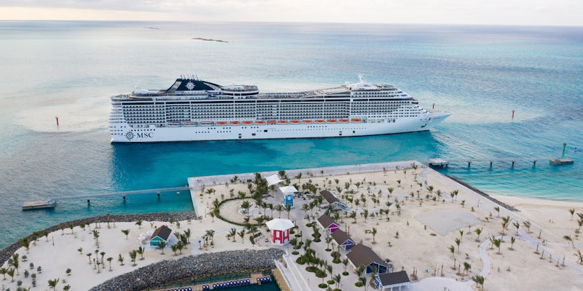 Aerial shot of an MSC ship at the Ocean Cay MSC Marine Reserve