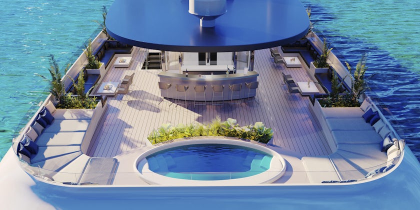 Aerial rendering of the Sky Deck pool and bar area on Emerald Azzurra