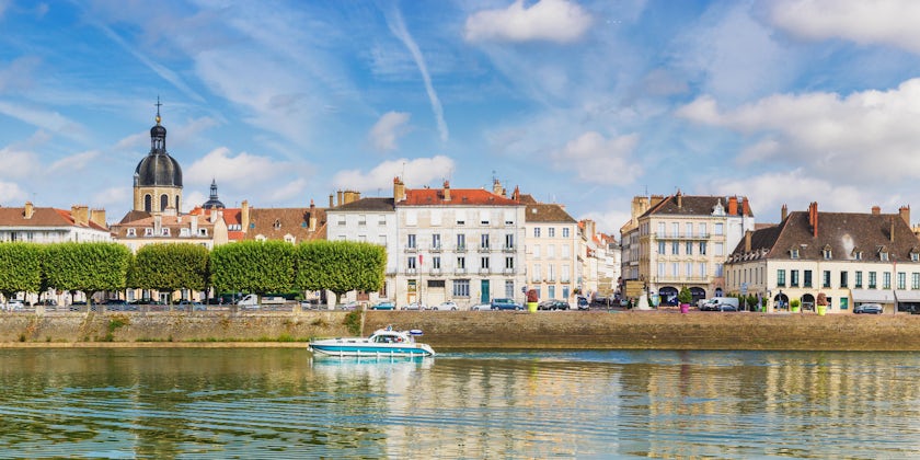 Buildings along the water in Chalon-sur-Saone, France