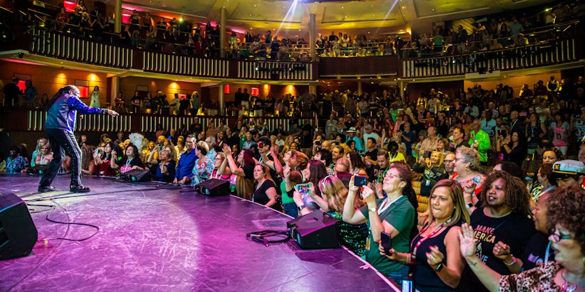 View of the crowd from the stage during a performance by The Commodores in the Celebrity Theater