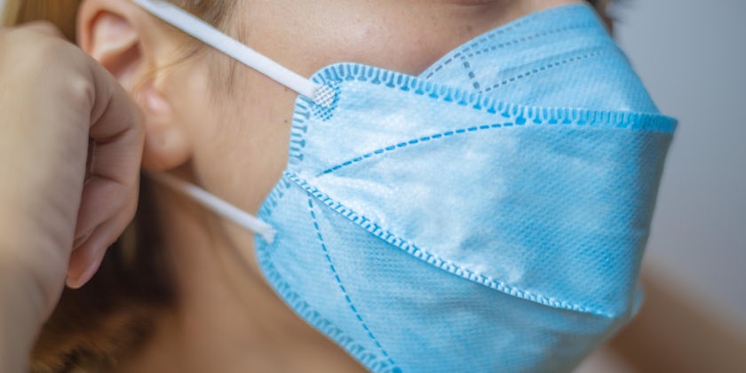 Close-up shot of a Woman wearing a hygiene protective mask to protect COVID19 virus