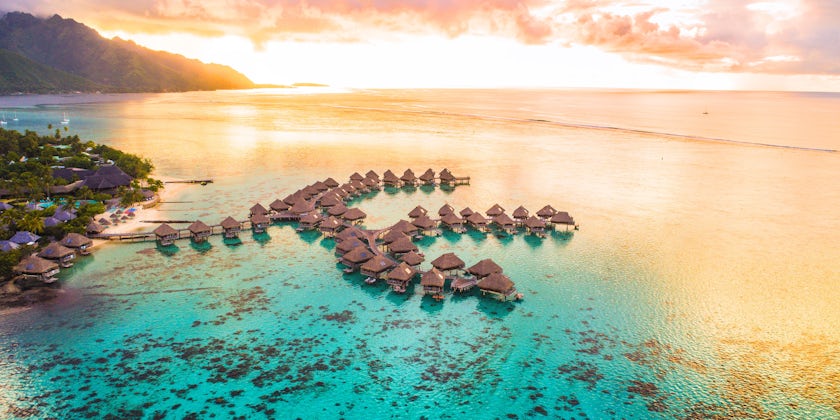Aerial view of Tahiti at sunset