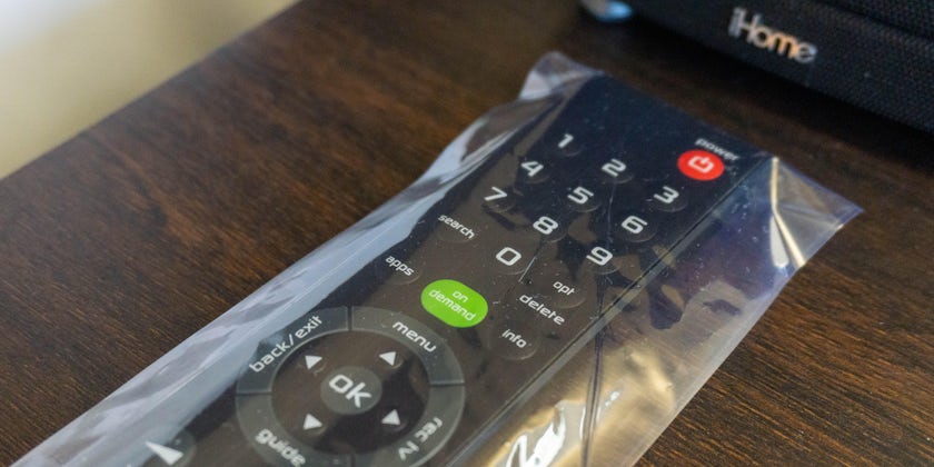 A plastic-sealed television remote at The Rimrock Resort Hotel (Photo: Aaron Saunders/Cruise Critic)