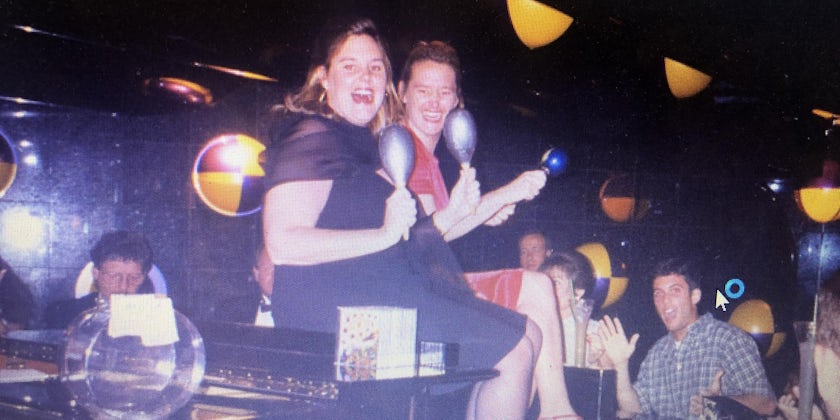 Managing Editor Chris Gray Faust and her younger sister on Carnival Imagination in 1997 (Photo: Chris Gray Faust/Cruise Critic)