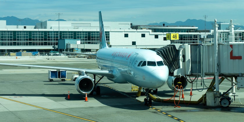 Shot of an Air Canada plane parked at a terminal at the Vancouver Airport