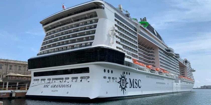 Exterior shot of MSC Grandiosa docked in Genoa