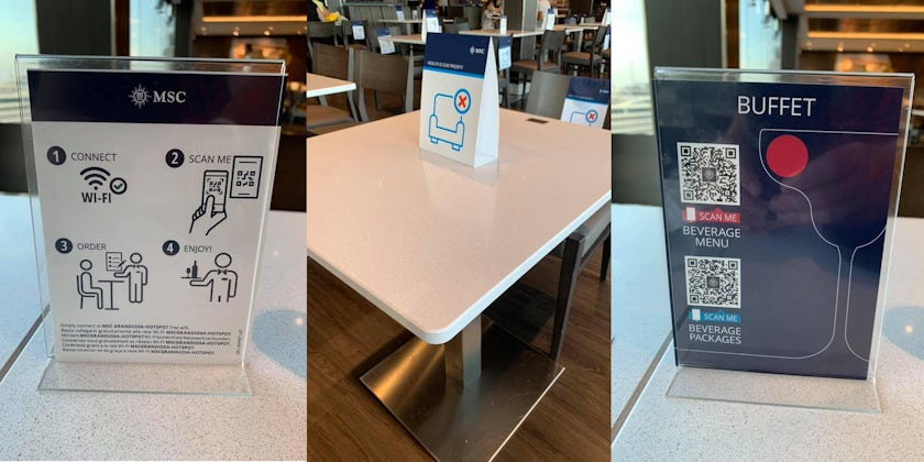 Composite photo of three separate Health and safety protocol signs on MSC Grandiosa