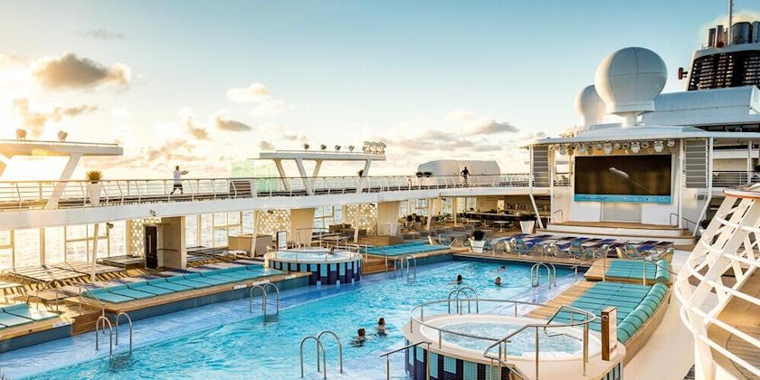 Outdoor Pool on Mein Schiff during sunset