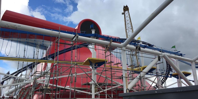 Carnival Mardi Gras' top deck, including BOLT coaster and ropes course, under construction