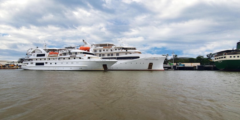 Coral  Discoverer and  Coral  Adventurer at wharf before departure