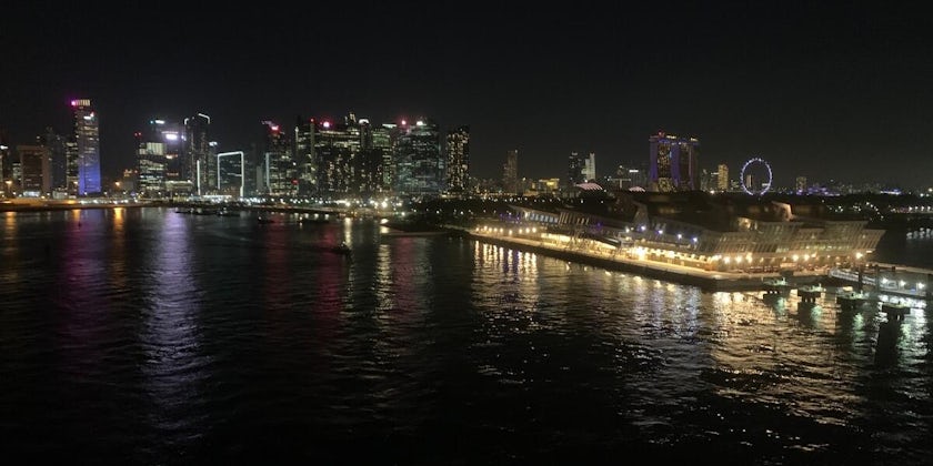 Singapore skyline and cruise terminal at night