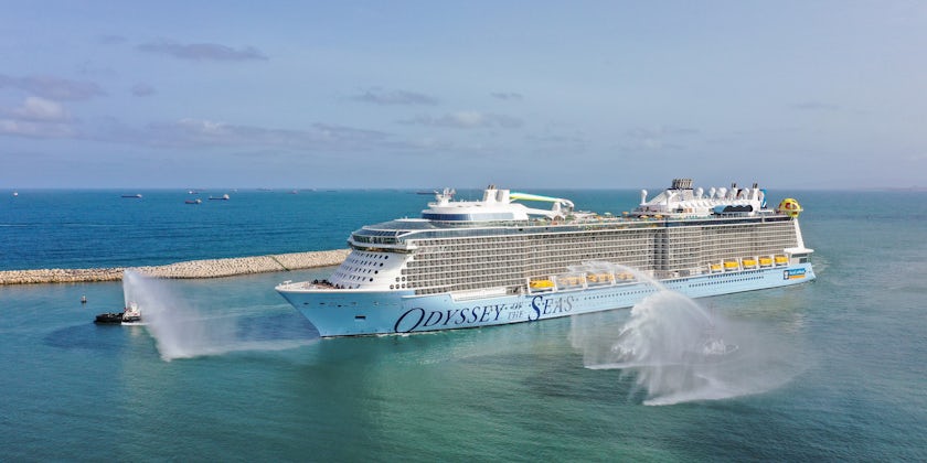Odyssey of the Seas is greeted by a water salute in Haifa