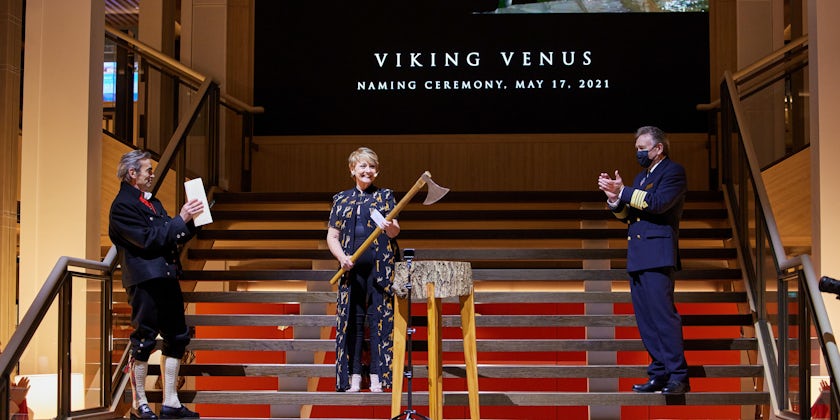 Viking  Venus  Naming  Ceremony    Anne  Diamond cuts the ribbon