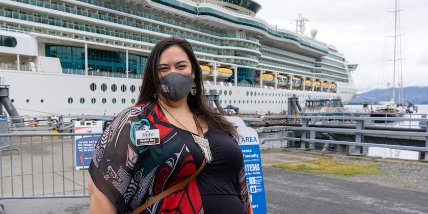 Rachel Roy, Executive Director with the Sitka Chamber of Commerce, with Serenade of the Seas on July 21, 2021. (Photo: Aaron Saunders)