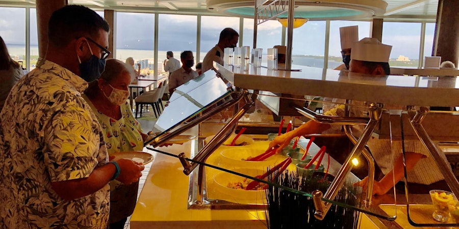 Passengers in the buffet onboard Allure of the Seas' test cruise, July 2021 (Photo: Chris Gray Faust)