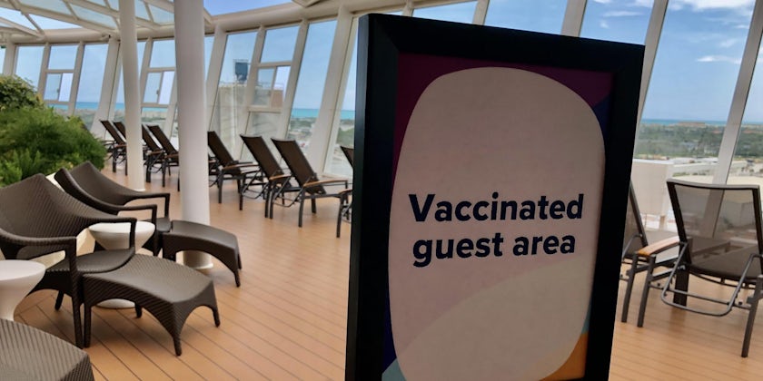 Vaccinated guest area sign on Allure of the Seas' test cruise, July 2021