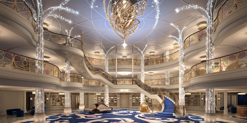 The Grand Hall atrium aboard Disney Wish (Rendering: Disney Cruise Line)