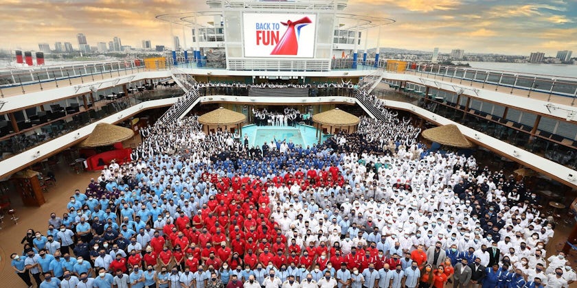 Crew aboard Carnival Panorama prepare for the ship's return to service on August 21, 2021. (Photo: Carnival)