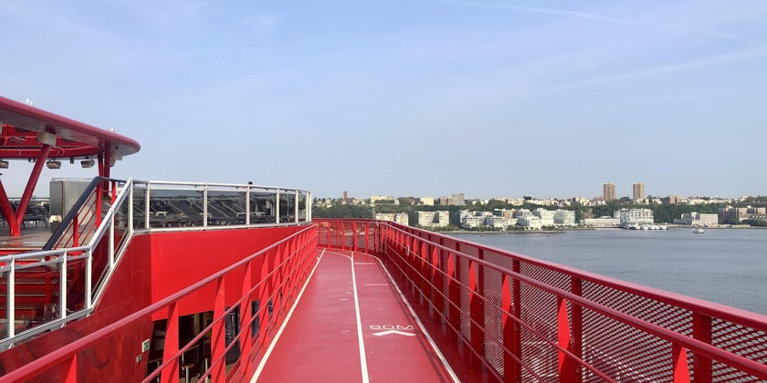 The upper-deck jogging track aboard Scarlet Lady. (Photo: Chris Gray Faust)
