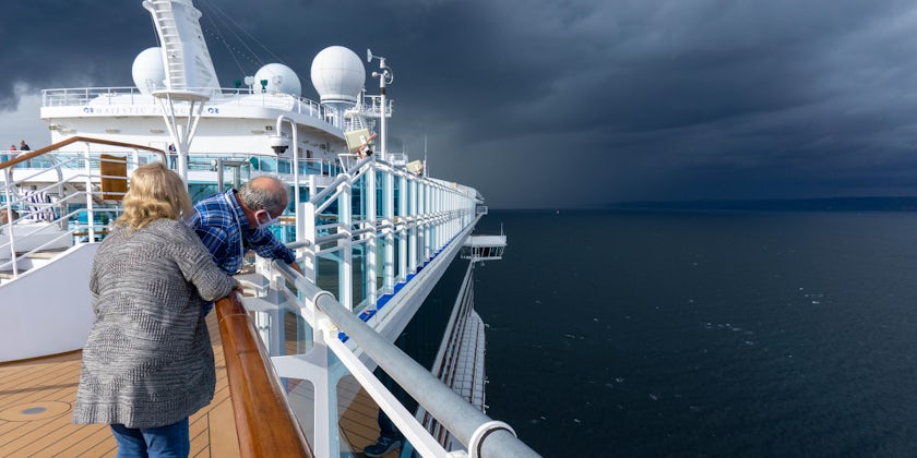 Stormy weather approaching Majestic Princess as it departs Seattle. (Photo: Aaron Saunders)