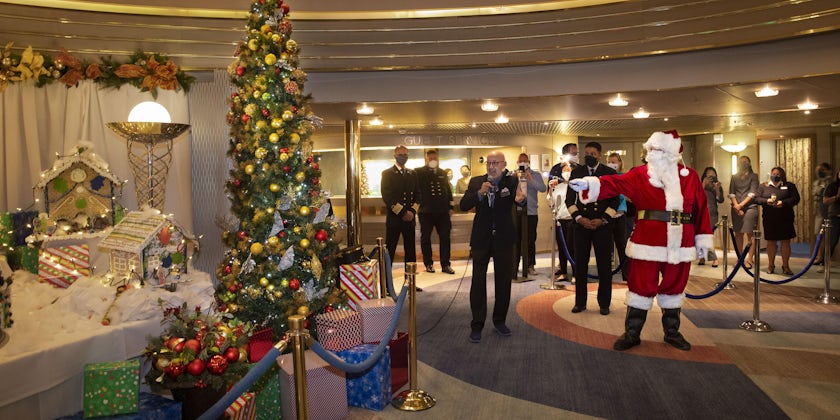 Santa makes an appearance onboard Zuiderdam prior to the ship's return to service on December 23, 2021 (Photo: Holland America Line)