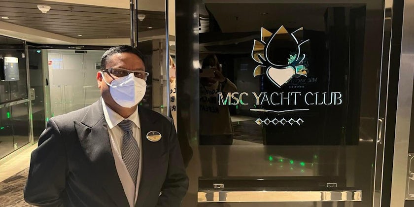 Yacht Club butler Manoj Pereira on MSC Seashore (Photo by Chris Gray Faust)