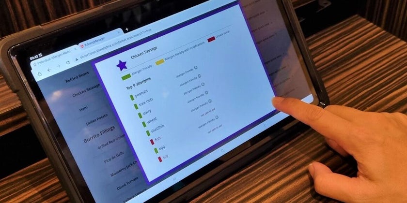 Menu Mate food allergy software on Carnival (Photo/Carnival Cruise Line)