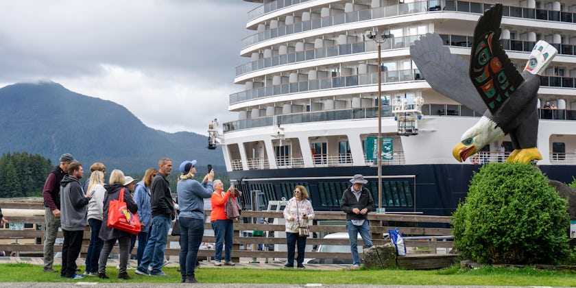 Passengers near the stern of Nieuw Amsterdam in Ketchikan, Alaska (Photo: Aaron Saunders)