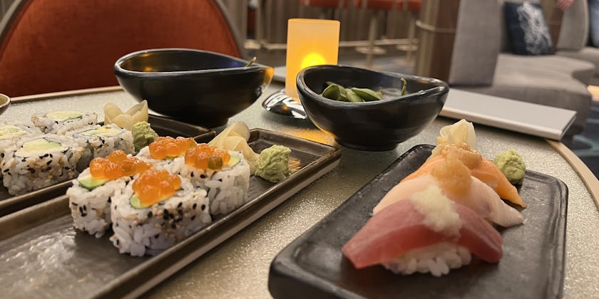 Enjoying sushi in The Club aboard Seabourn Venture (Photo: Chris Gray Faust)