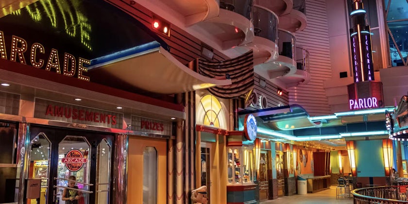 Allure of Seas Boardwalk amusements arcade and ice-cream parlor