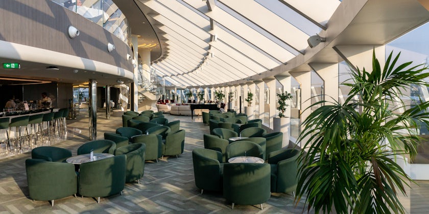 The Top Sail Lounge is the social heart of the MSC Yacht Club aboard MSC World Europa (Photo: Aaron Saunders)