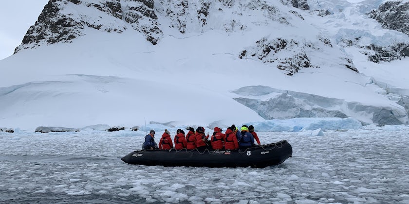 Guests from Silversea Expeditions' Silver Endeavour on a Zodiac in Antarctica (Photo: Adam Coulter)
