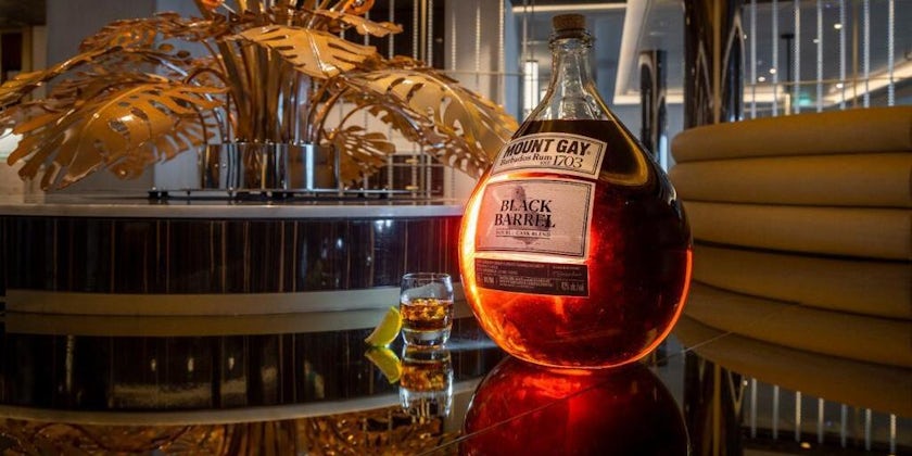 The specially-made bottle of Mount Gay rum that will be smashed against the hull of Arvia at her christening (Image: P&O Cruises)
