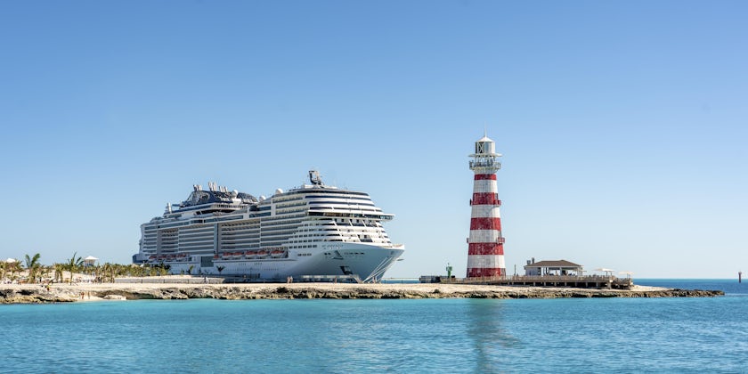 MSC Meraviglia in Ocean Cay Marine Reserve with Lighthouse (Credit: MSC Cruises)