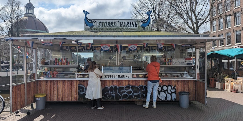 A Dutch specialty, raw herring, at an Amsterdam food stall. (Photo: Cynthia J. Drake)