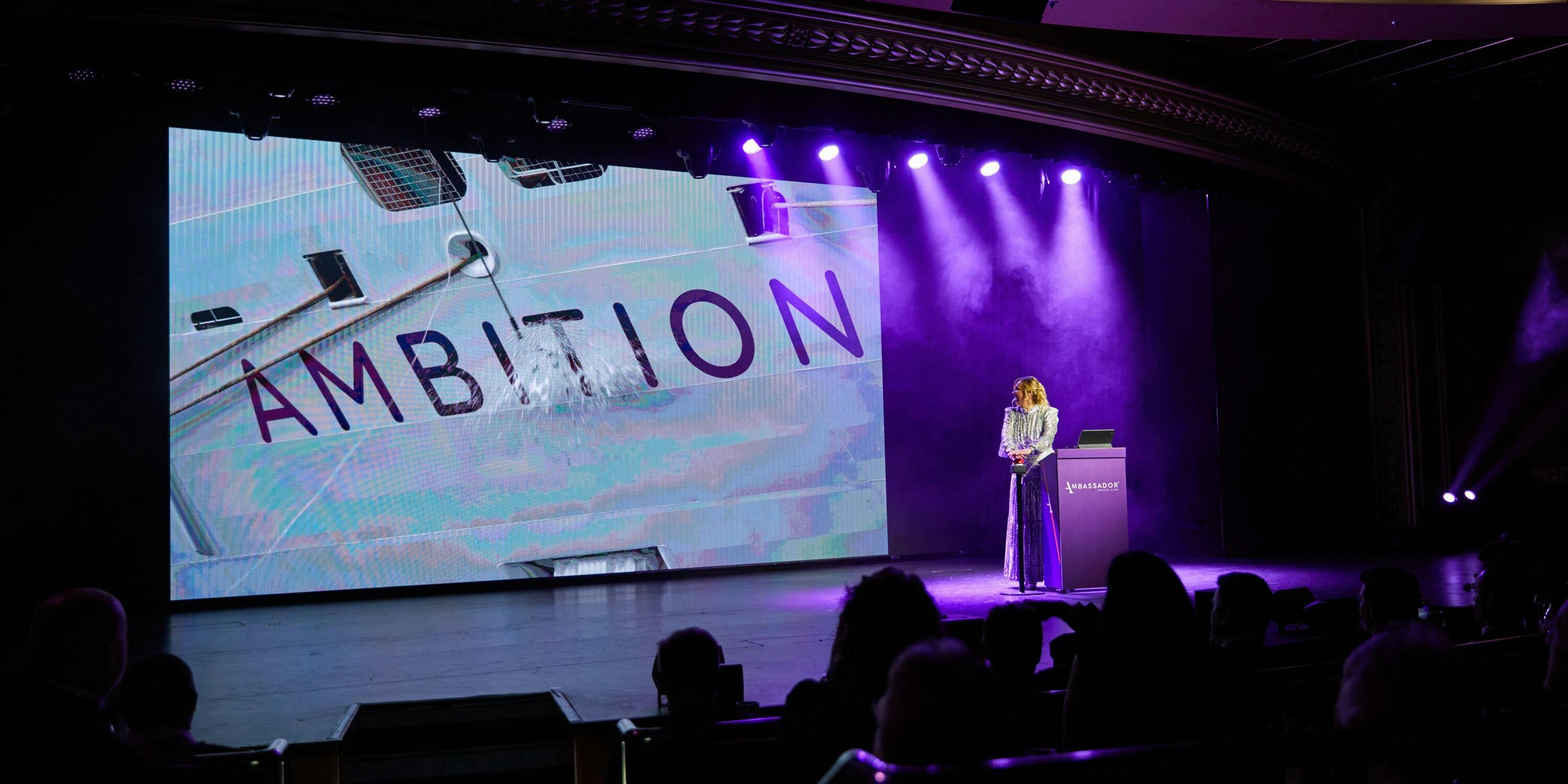 Ambition godmother Shirley Robertson OBE presses the red button to christen Ambition (Photo: Deb Stone)