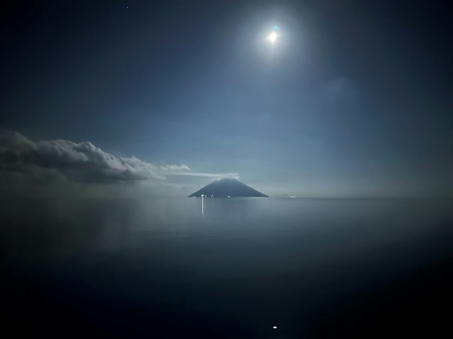 Island of Stromboli at night, between our stops in Catania, Sicily and Naples, Italy.